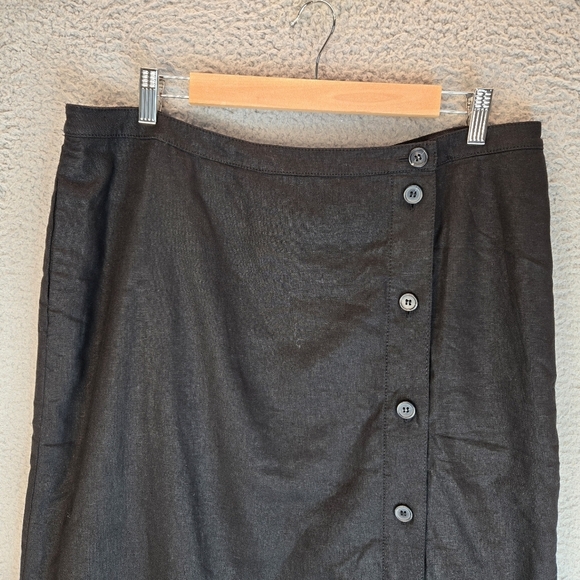 Tresure-Bond Womens Midi Skirt Sz XL Linen Blend Lined Pockets Front Button - Picture 2 of 11